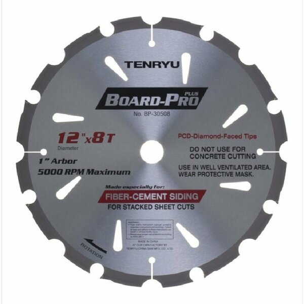 Tenryu 12in Board Pro Plus Fiber Cement Blade 8T 1in Arbor BP-30508